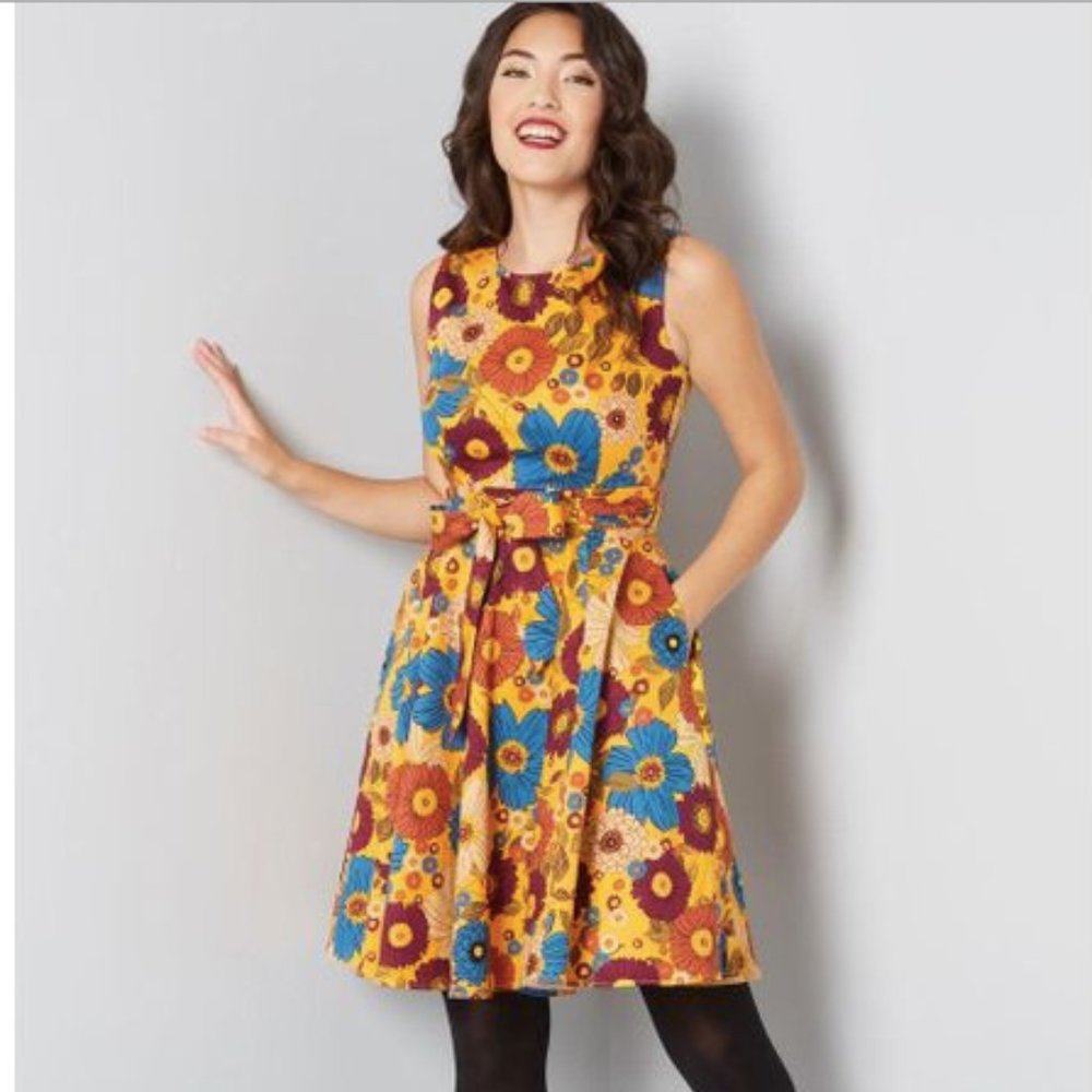 Yellow Floral A-Line Dress